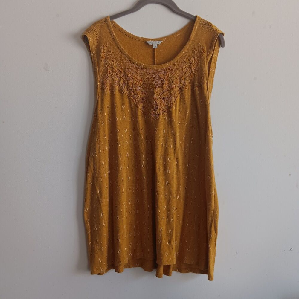 Lucky Brand mustard sleeveless tank top lace linen blend Size 1X beach summer